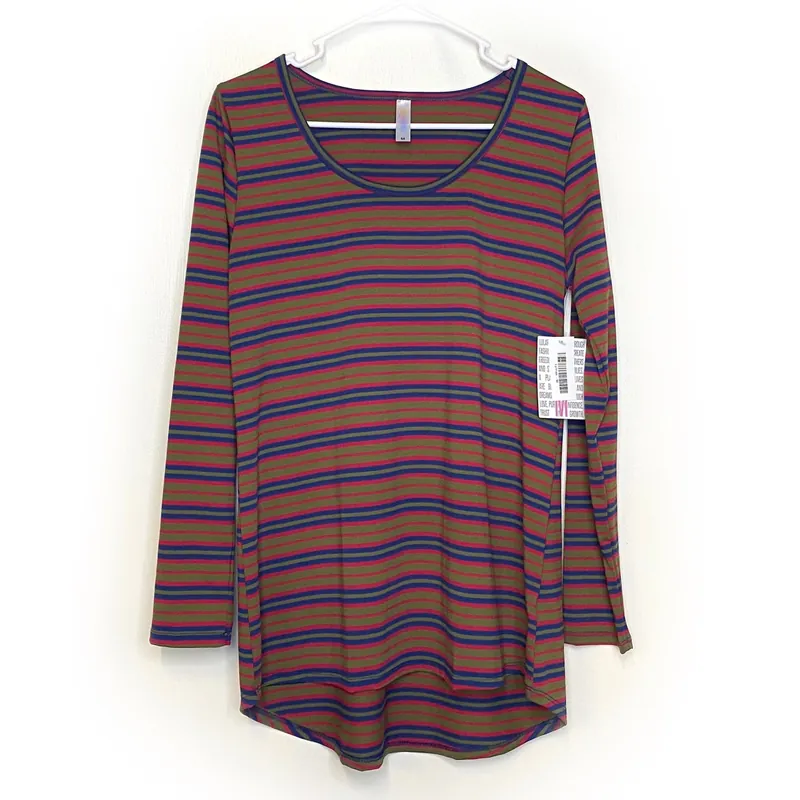 LuLaRoe Womens M Blue/Red/Green Lynnae Striped T-Shirt L/s NWT