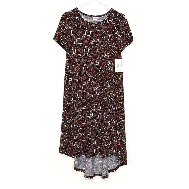 LuLaRoe Womens XS Orange/Gold/Black Carly Geometric Swing S/s NWT