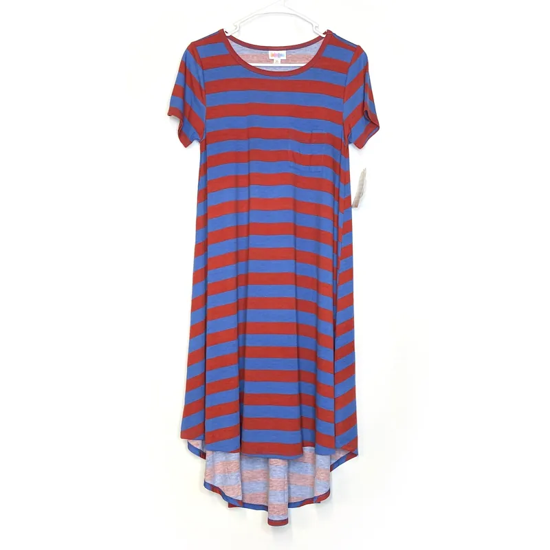 LuLaRoe Womens XS Red/Blue Carly Striped Swing S/s NWT