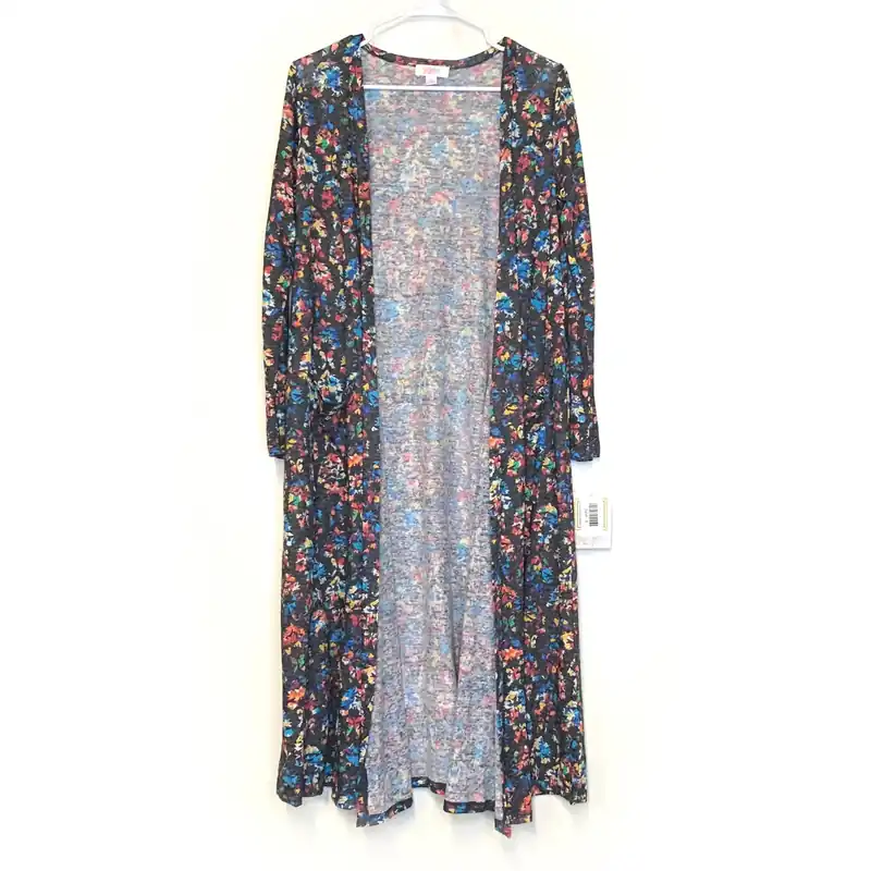 LuLaRoe Womens S Heather Black/Multicolor Sarah Floral Cardigan L/s NWT