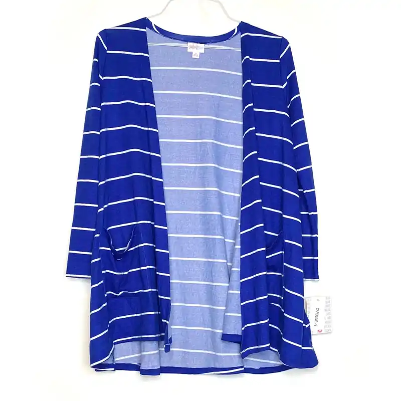 LuLaRoe Womens S White/Blue Caroline Stripes Cardigan L/s NWT