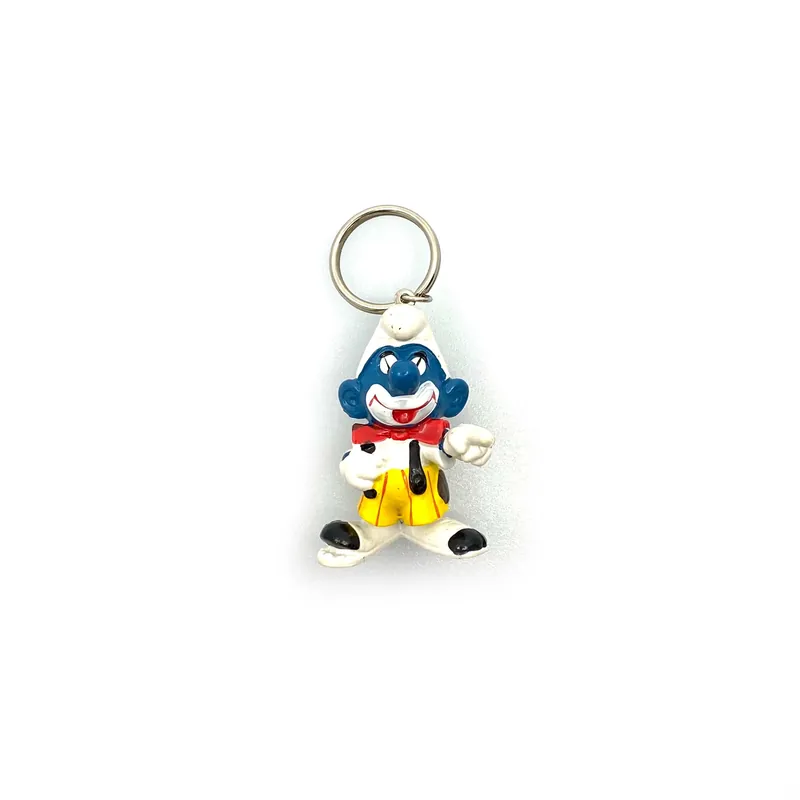 Vintage 1978 Schleich Toys Clown Smurf Figurine Keychain Key Ring Pre-Owned