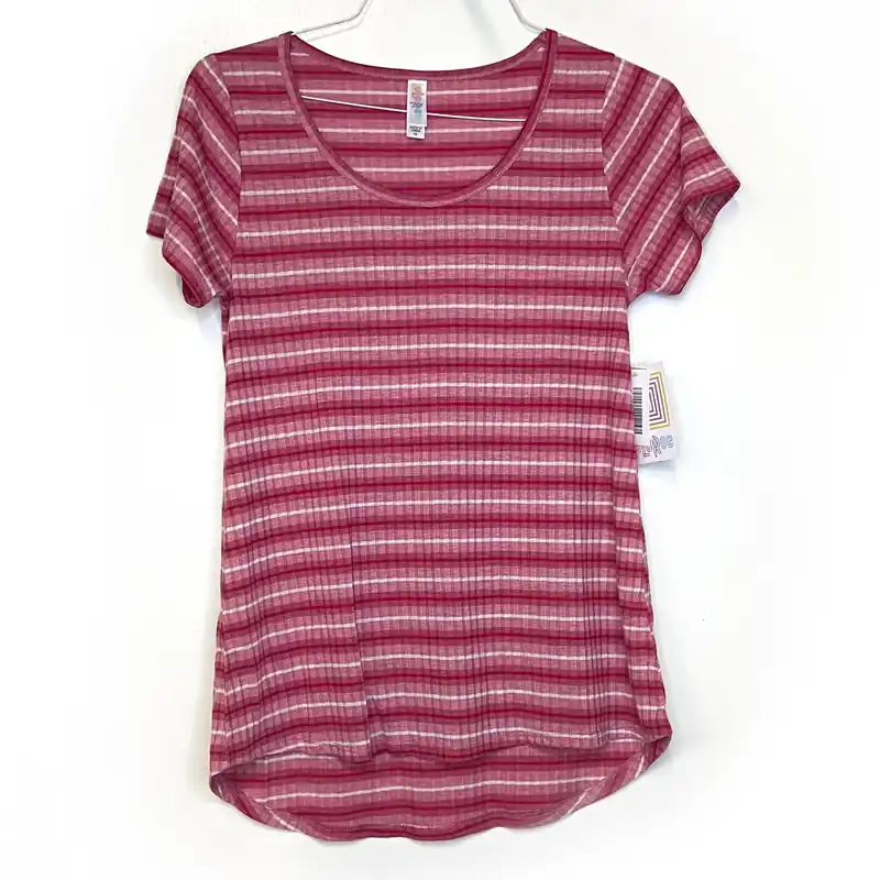 LuLaRoe Womens XS White/Red/Pink Striped Classic T S/s Top NWT