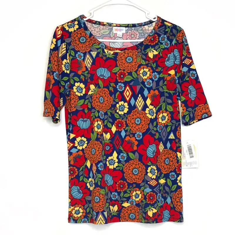 LuLaRoe Vault | Gigi Top | Size: L | Blue/Red | Geometric/Floral | NWT