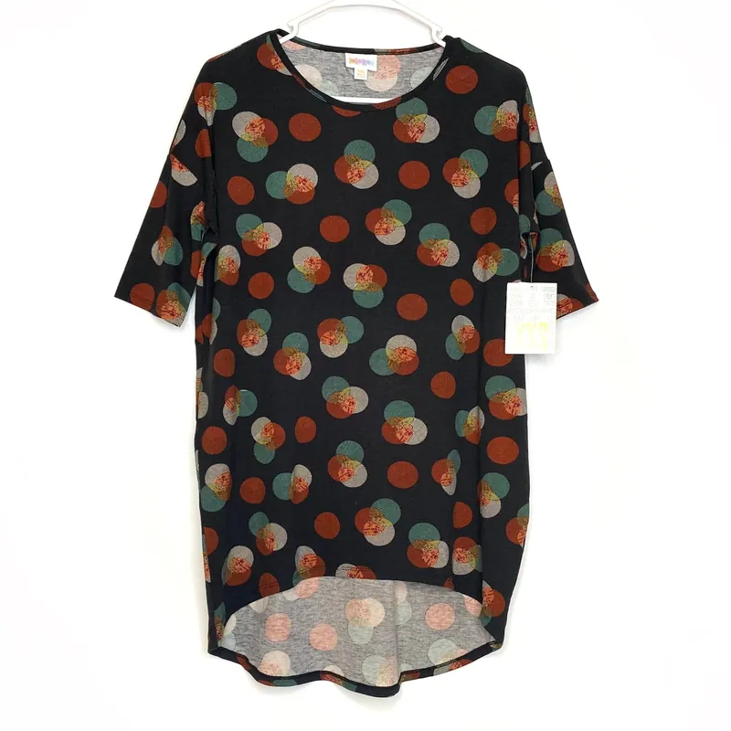 LuLaRoe Womens Size XXS Multicolor/Black Circles IRMA S/s Top NWT