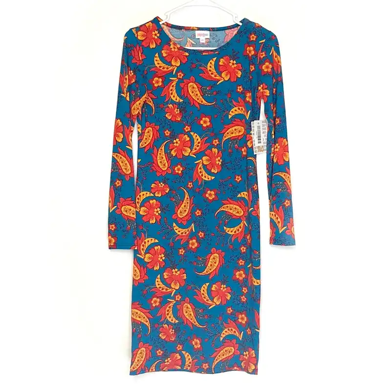 LuLaRoe Womens XS Debbie Orange/Red/Blue Paisley/Floral Dress NWT