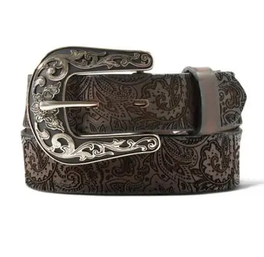 Ariat® Girls' Brown Paisley Laser Cut Leather Belt - Accessories