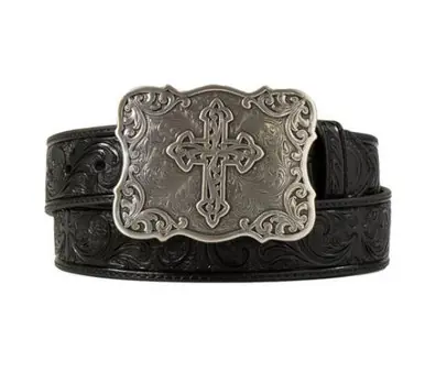Nocona® Ladies' Black Crosses/Scrolling Embossed Leather Belt - Accessories