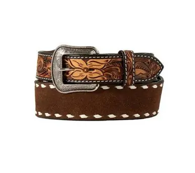 3D Belts® Men's Chocolate Roughout/Tooled BiIllets Leather Belt - Accessories