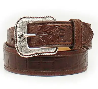 Ariat® Men's Brown Crocodile/Floral Embossed Leather Belt - Brands