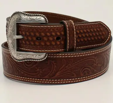 Nocona® Men's Brown Floral/Basketweave Embossed Tapered Belt - Accessories
