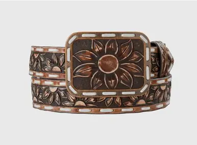 Angel Ranch® Ladies' Brown Sunflower Embossed Buck Laced Belt - Accessories