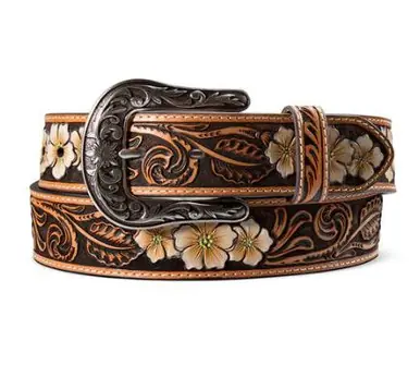 Ariat® Ladies' Brown Floral Embossed Leather Belt - Accessories