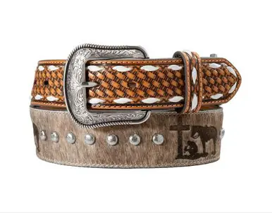 3D® Men's Tan/Brown Basketweave/Calf Hair Cowboy Prayer Belt - Accessories