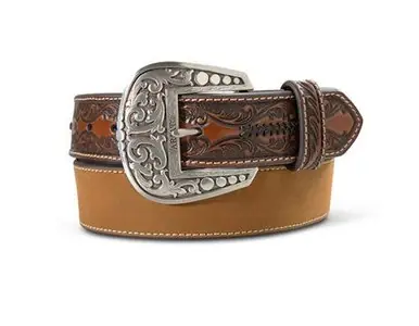 Ariat® Men's Brown Crazy Horse Body/Tooled Billets Leather Belt - Accessories