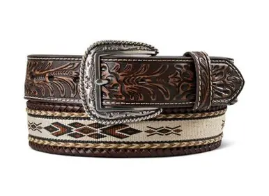 Ariat® Men's Brown Horse Hair/Woven Inlay Tooled Leather Belt - Brands