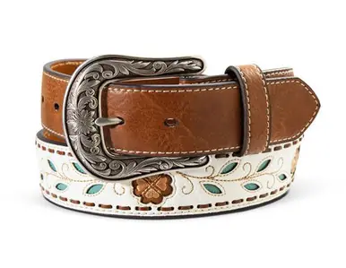Ariat® Ladies' Brown/White Filigree Flowers & Leaves Belt - Accessories