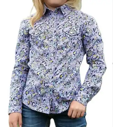 Cruel Denim® Girls' L/S Lilac Floral Paisley Snap Shirt - Kids