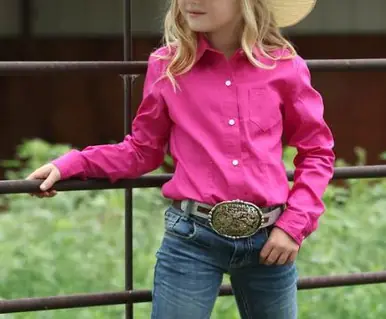 Cruel Denim® Girls' L/S Solid Hot Pink Button Shirt - Kids