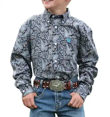 Cinch® Boys' L/S Black/Multi Paisley Print Button Shirt - Kids
