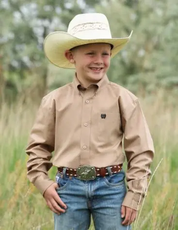 Cinch® Boys' L/S Solid Khaki Button Shirt - Kids