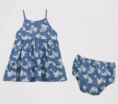 Wrangler® Infant/Toddler Girls' Floral Denim Two-Piece Tiered Dress