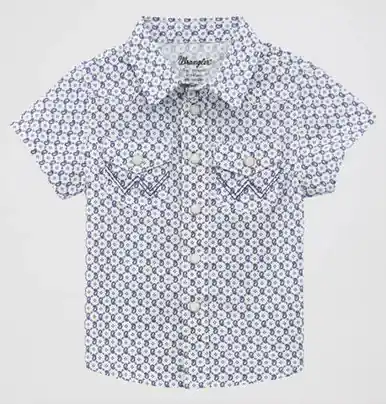 Wrangler® Boys' S/S Blue/White Circle Geo Print Snap Shirt - Kids