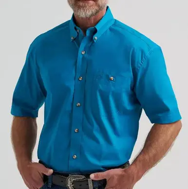 Wrangler® George Strait™ Men's S/S Solid Blue Spruce Button Shirt - Mens