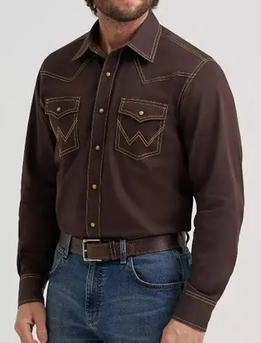 Wrangler Retro® Men's L/S Brown Bark Modern Fit Snap Shirt - Mens