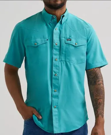 Wrangler ATG® Men's S/S Latigo Bay Turquoise Performance Snap Shirt - Brands