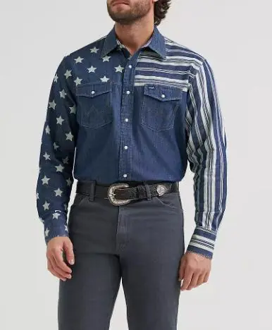 Wrangler® Men's L/S Indigo Stars & Stripes Snap Shirt - Mens