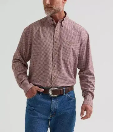 Wrangler® George Strait™ Men's L/S Rust Diamond Print Performance Button Shirt - Mens