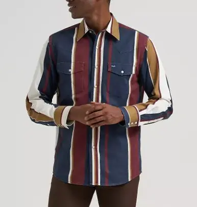 Wrangler® Men's L/S Midnight Oak Striped Brushpopper Snap Work Shirt - Mens