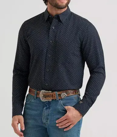 Wrangler® Men's L/S Black D Spots Cody Johnson Performance Button Shirt - Mens