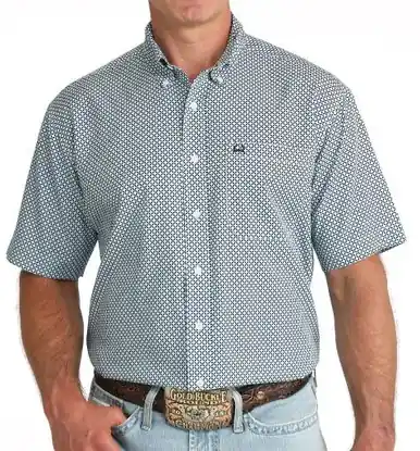 Cinch® Men's S/S Light/Dark Blue Geo Print ArenaFlex Button Shirt - Mens