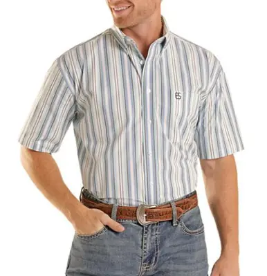 Panhandle Slim® Men's S/S Turquoise/Multi Stripe Button Shirt - Mens
