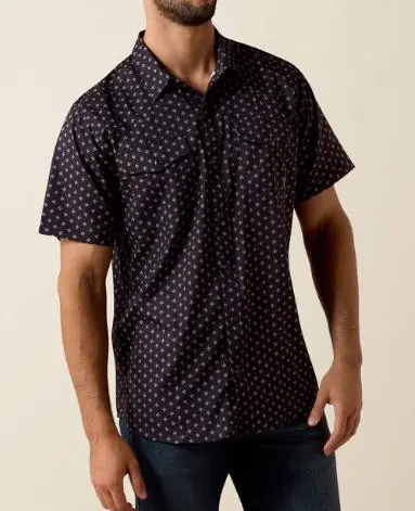 Ariat® Men's S/S Black Print VentTEK Western Fitted Snap Shirt - Mens