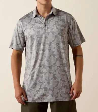 Ariat® Men's S/S Sky Rocket Grey Camo Print Fitted Polo Shirt - Brands