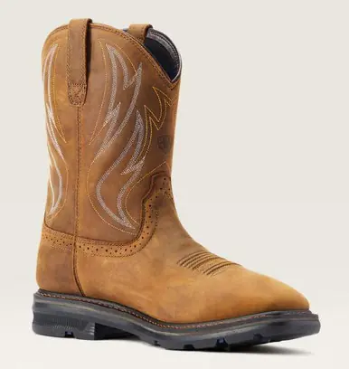 Ariat® Men's Distressed Brown Sierra Shock Shield WP Square Toe Work Boots - Footwear