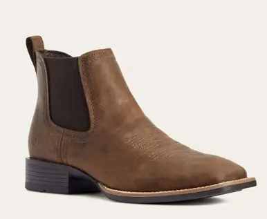 Ariat® Men's Distressed Tan Booker Chelsea Short Square Toe Boots - Footwear