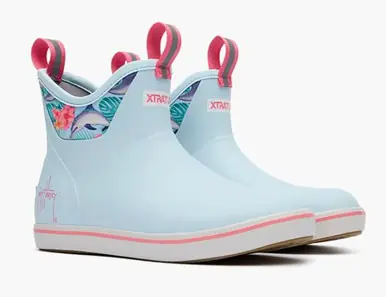 XTRATUF® Ladies' Light Blue/Dolphin Floral Guy Harvey Ankle Deck Boots - Footwear