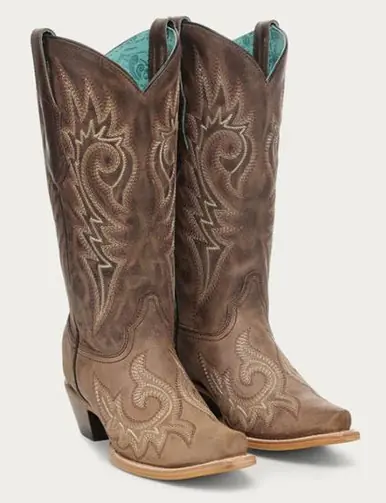 Corral® Ladies' Brown Flames Embroidered Snip Toe Boots - Footwear