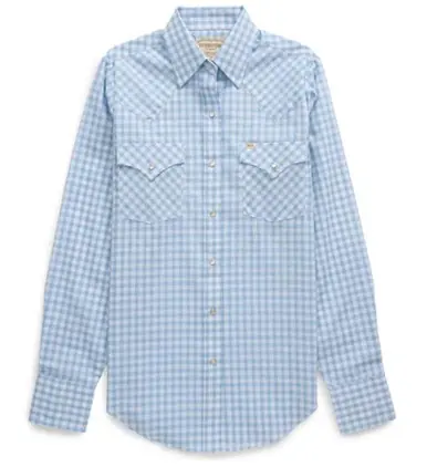 Ely Cattleman® Ladies' L/S First Light Ride Blue Gingham Granddaddy Snap Shirt