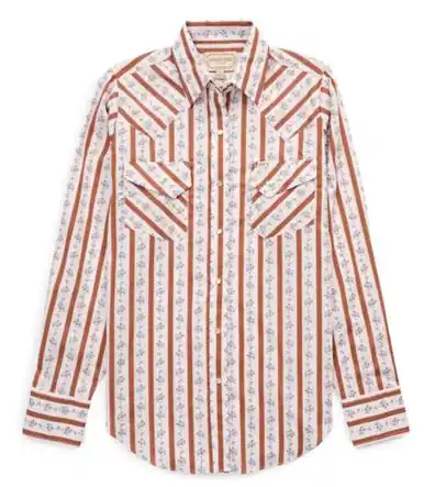 Ely Cattleman® Ladies' L/S Cowboygirl Ranch Rig Rust Rose Stripe Print Granddaddy Snap Shirt