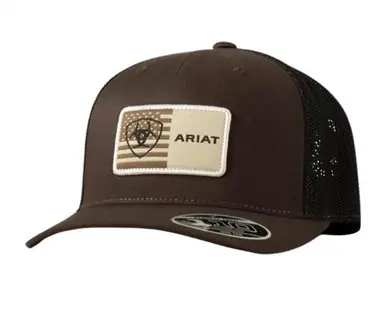 Ariat® Brown/Black American Flag Patch Cap - Hats
