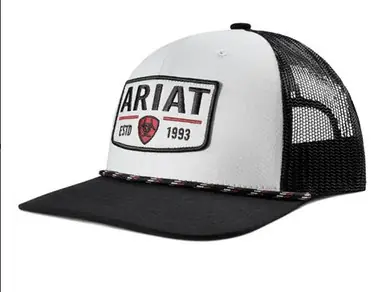 Ariat® White/Black with Brim Rope Est'd 1993 Snapback Cap - Brands