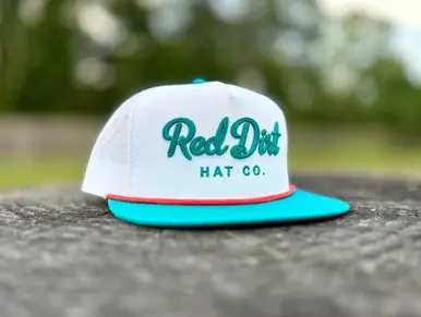 Red Dirt Hat Co® Turquoise/White/Orange Rope Cowboy Dan Flatbill Cap - Hats