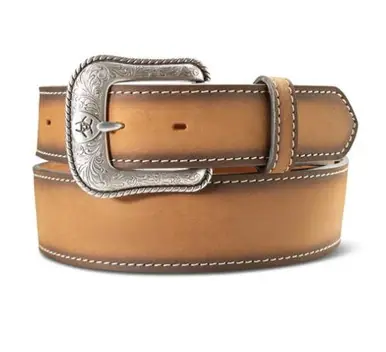 Ariat® Men's Brown Scalloped Toe Bug Stitched Billet Tapered Belt - Accessories