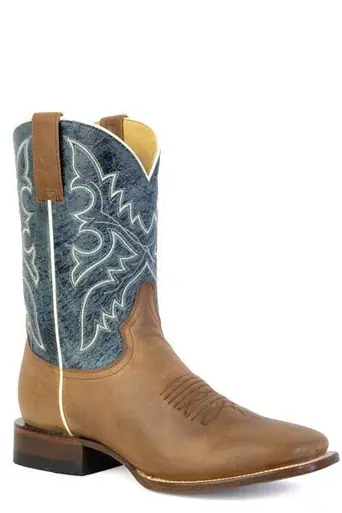 SALE Roper® Men's Burnish Brown/Waxy Blue Square Toe Boots - Sale Barn