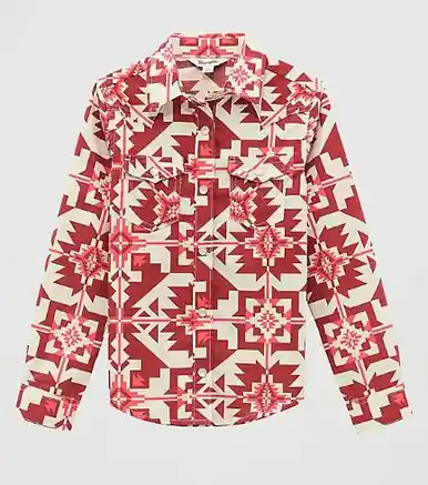 SALE Wrangler® Girls' L/S Red/Pink Aztec Print Snap Shirt - Sale Barn